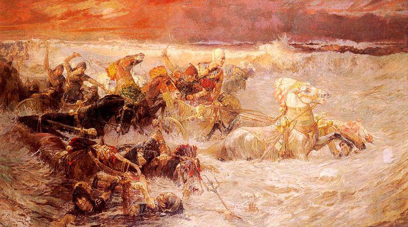 Pharaoh army engulfed by the Red Sea, Frederick Arthur Bridgman